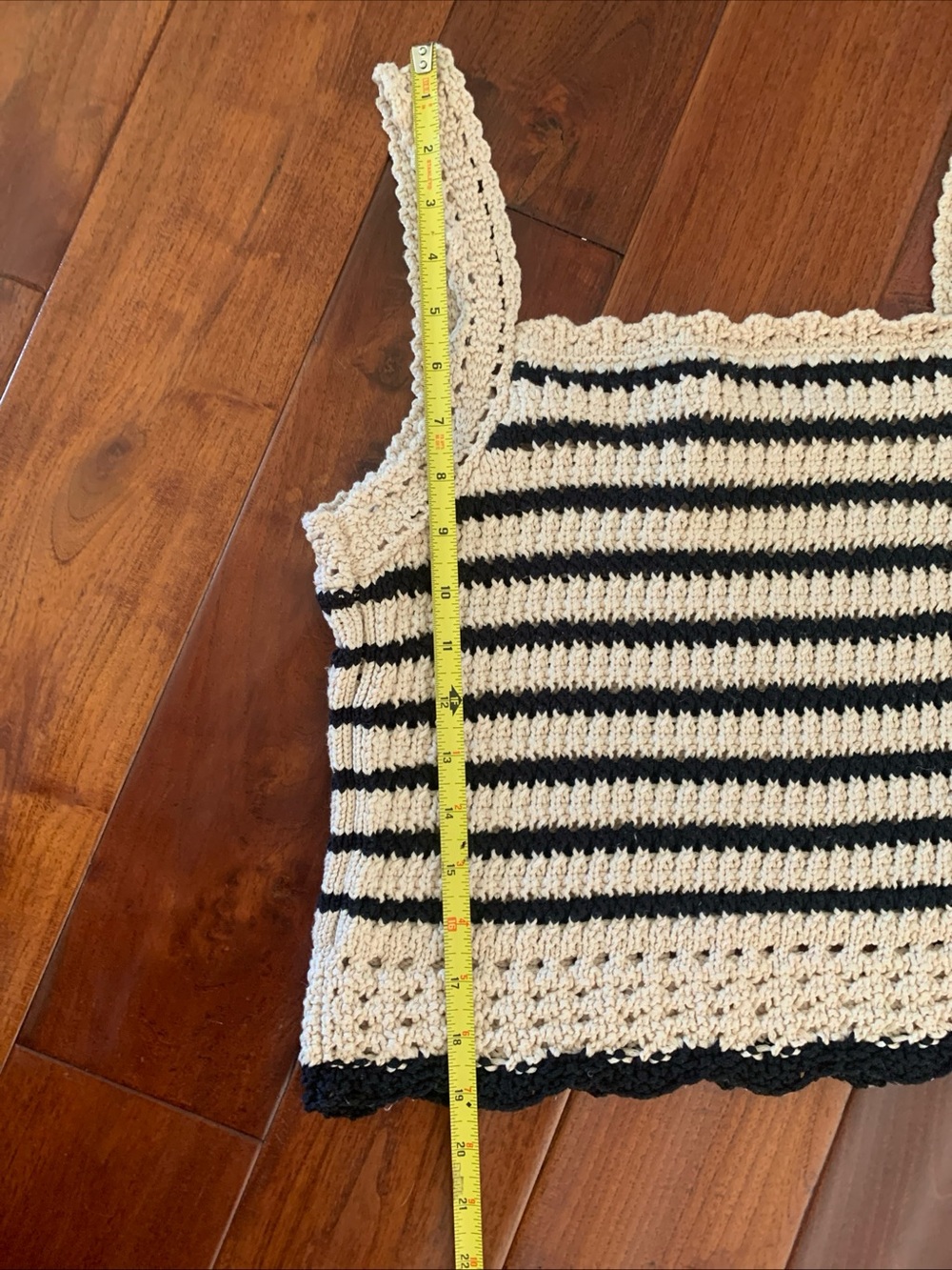 MADEWELL Sweater Tank Size M Crochet-Stitch Cotton Black Tan Cottagecore BOHO 🆕 - Picture 6 of 15